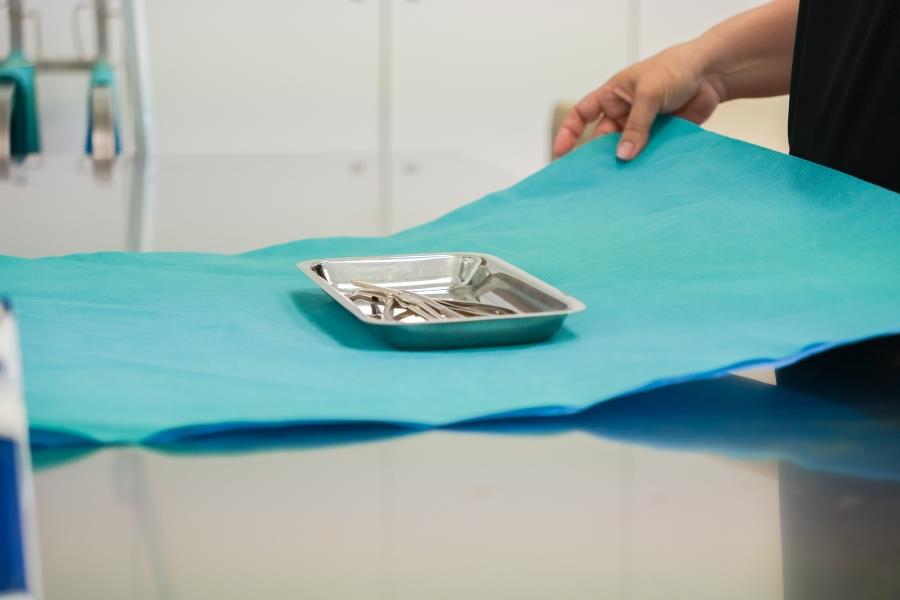 Sterile instruments prepared for a minor outpatient implant procedure